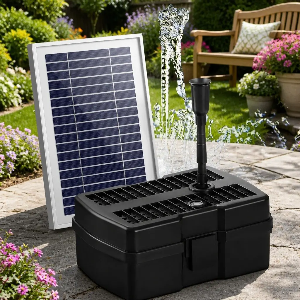 Solar Pond Pump with Filter Box Water Fountain Garden Feature 4.6FT Lift
