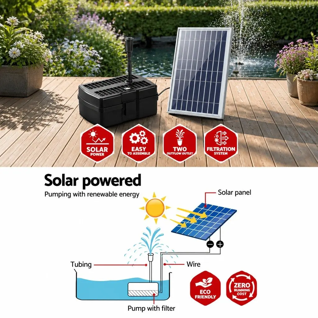 Solar Pond Pump for Garden and Pond Use 6.6FT