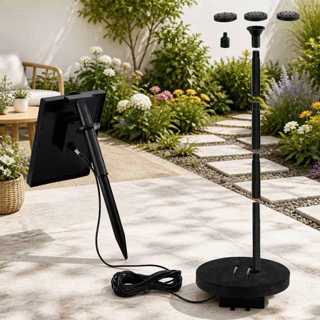 Solar Pond Pump Water Fountain Submersible Floating Bird Bath 190L/H Outdoor