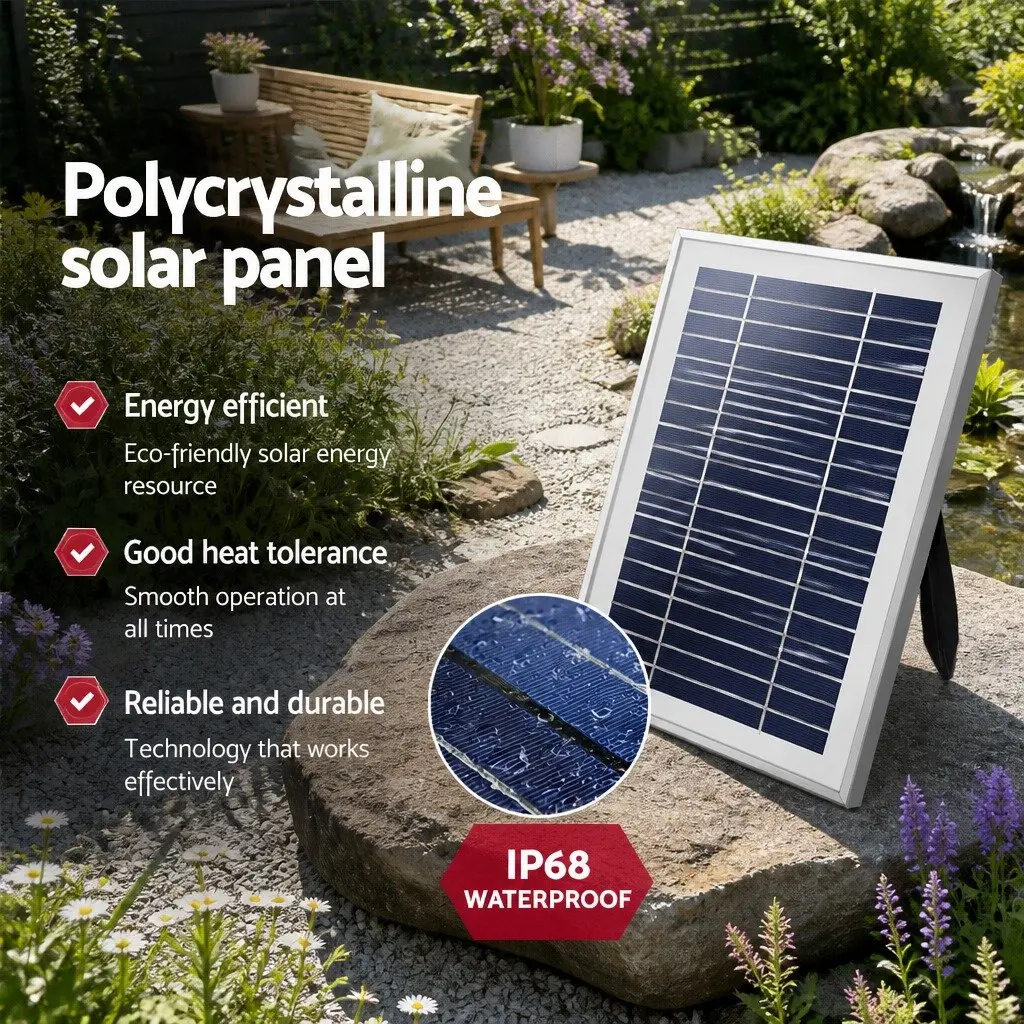 Submersible Solar Fountain Pump Water Feature with Integrated Battery LED Lights Outdoor Use Black