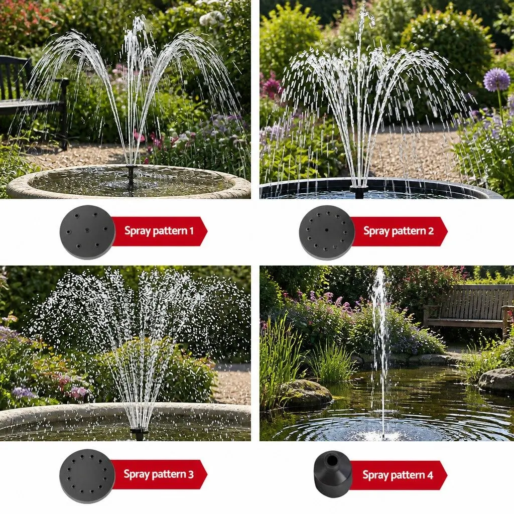 Submersible Solar Fountain Pump Water Feature with Integrated Battery LED Lights Outdoor Use Black