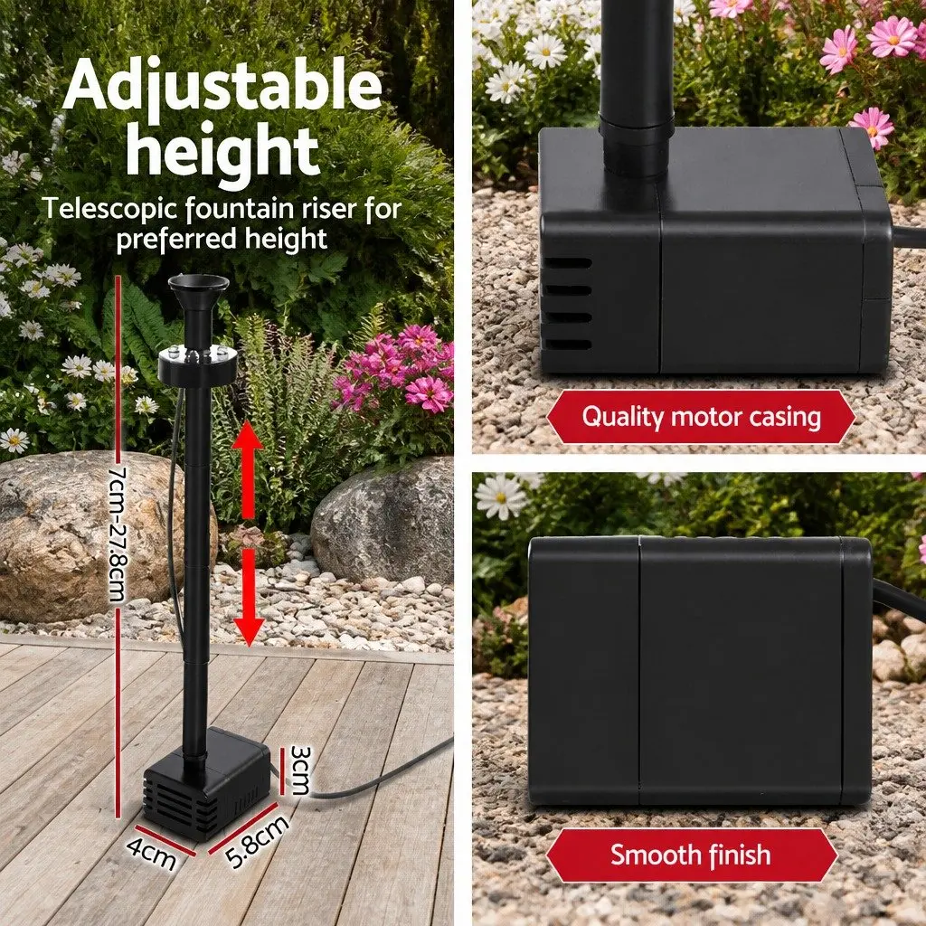 Submersible Solar Fountain Pump Water Feature with Integrated Battery LED Lights Outdoor Use Black