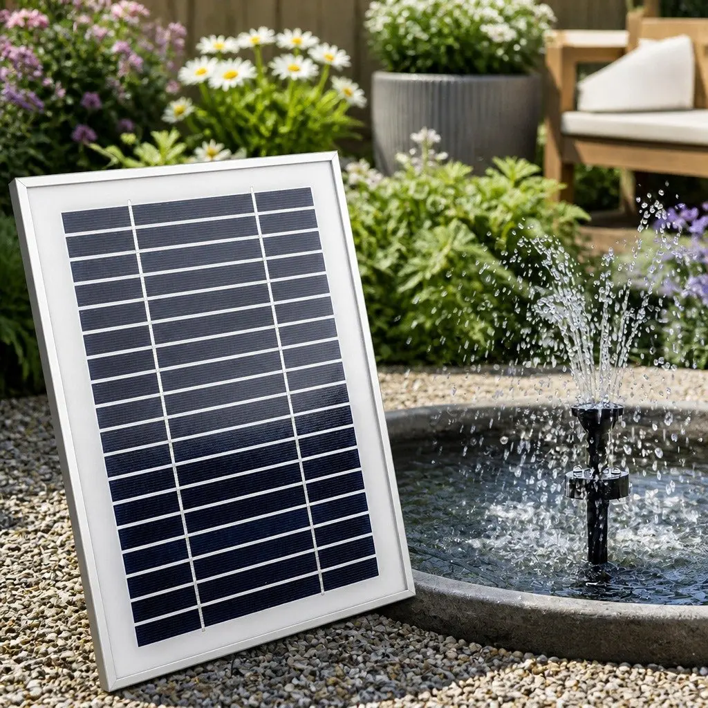 Submersible Solar Fountain Pump Water Feature with Integrated Battery LED Lights Outdoor Use Black