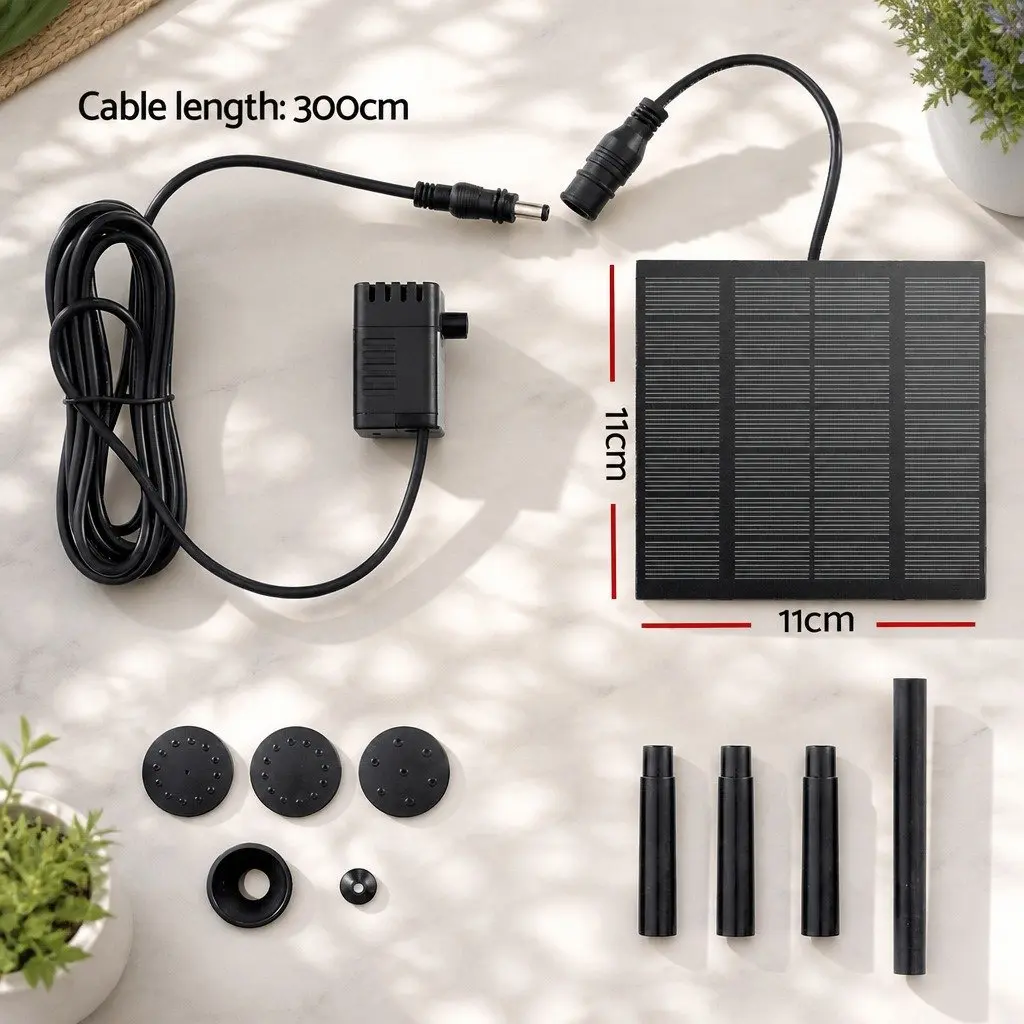 Submersible Solar Water Fountain Pump Kit 4 Nozzles Adjustable Height Black Outdoor Garden