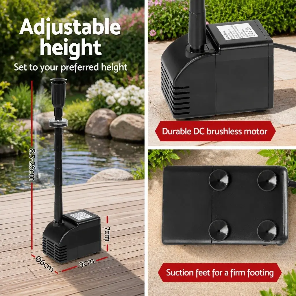 Solar Pond Pump Submersible Water Fountain Kit 6.6FT Black Garden Feature