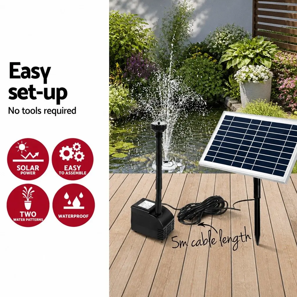 Solar Pond Pump Submersible Water Fountain Kit 6.6FT Black Garden Feature