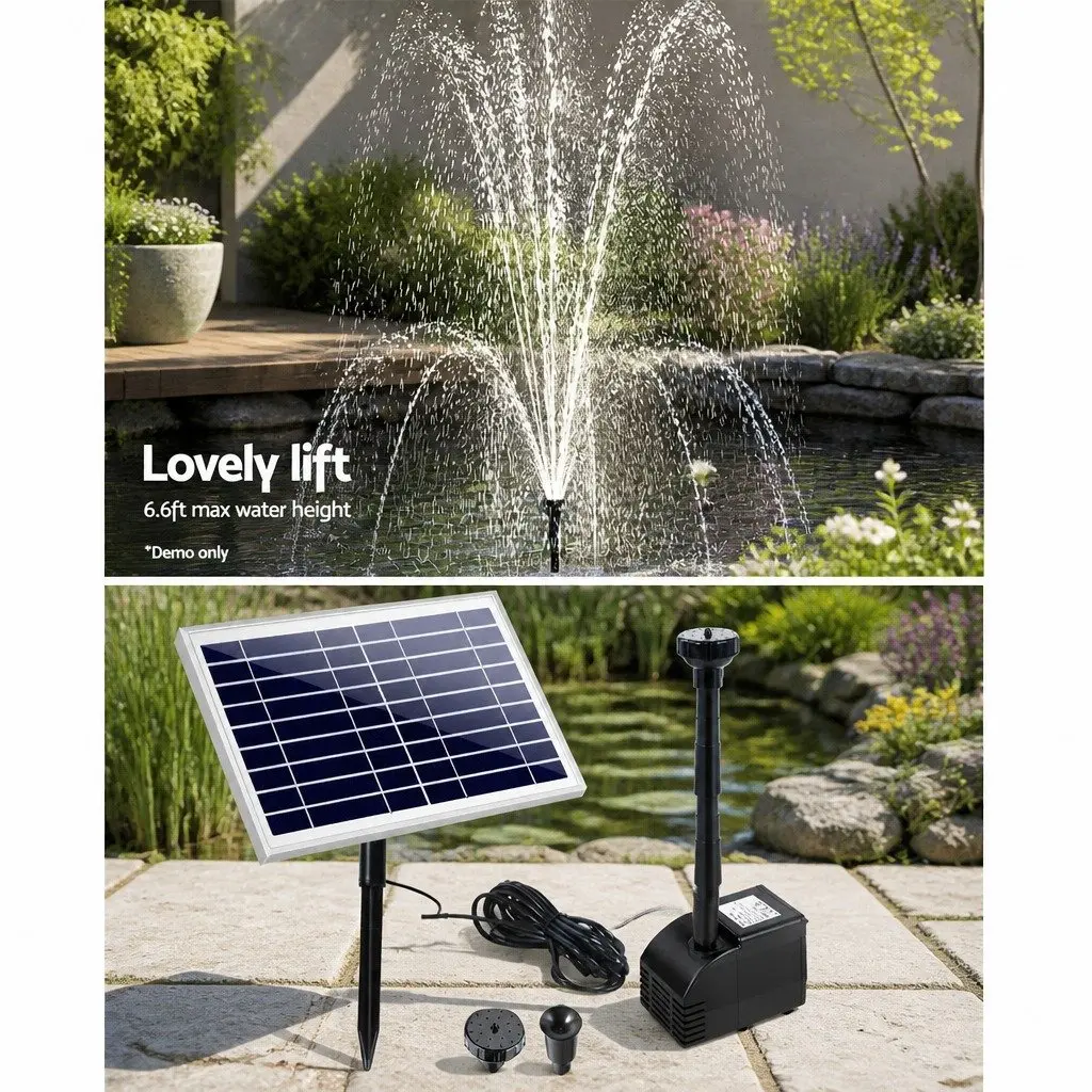 Solar Pond Pump Submersible Water Fountain Kit 6.6FT Black Garden Feature