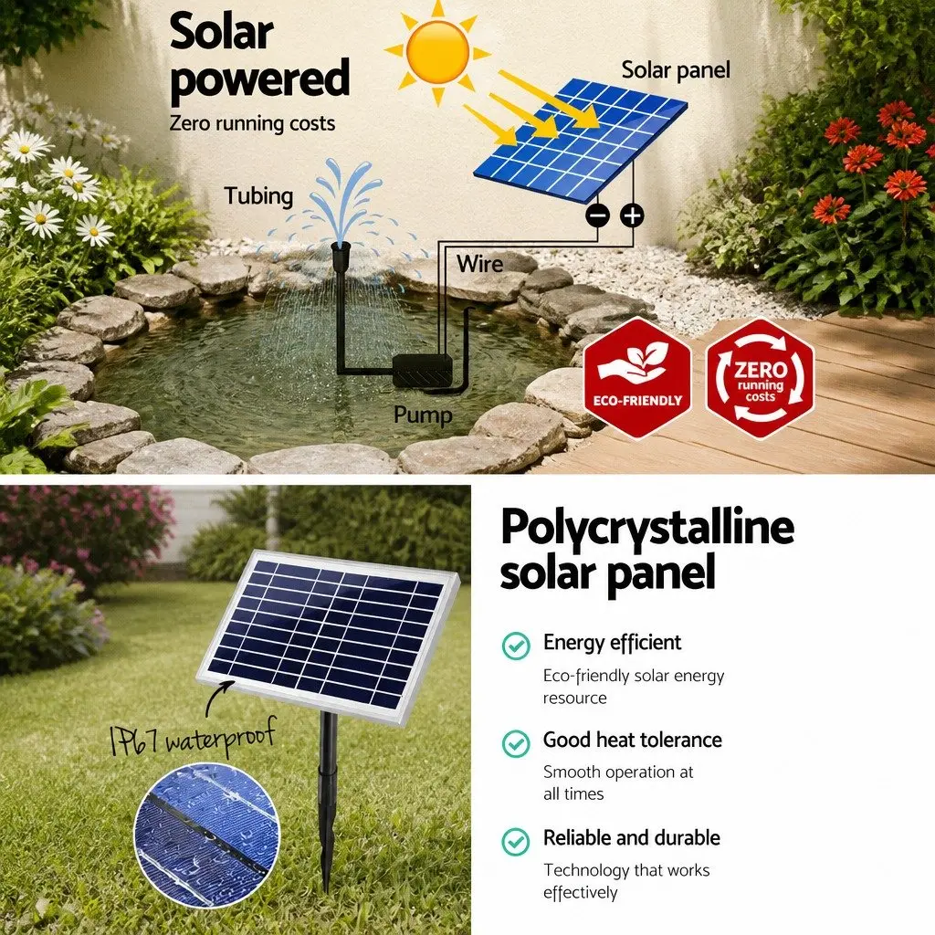 Solar Pond Pump Submersible Water Fountain Kit 6.6FT Black Garden Feature