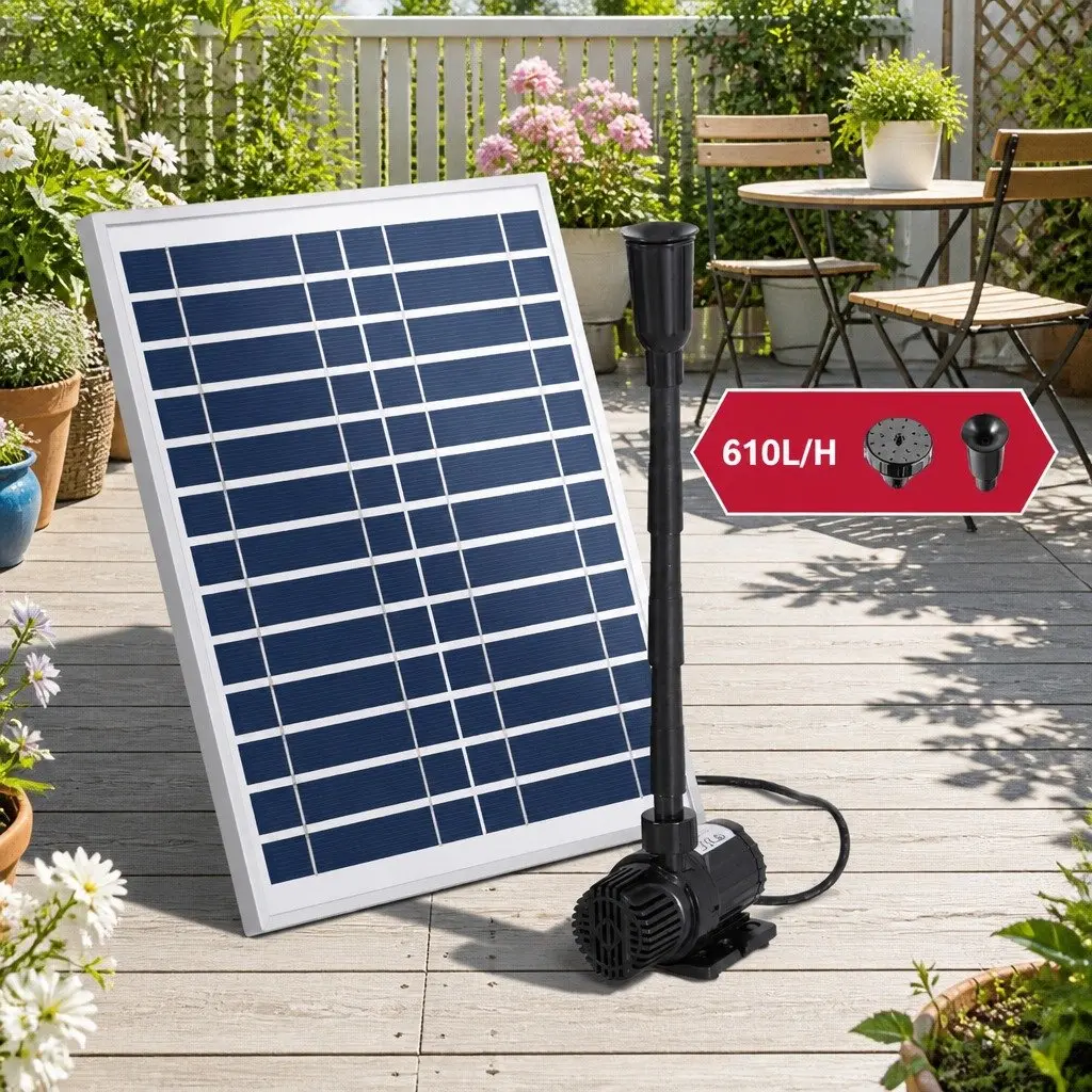 Solar Pond Pump Submersible Fountain Kit Black 9.8FT Water Feature