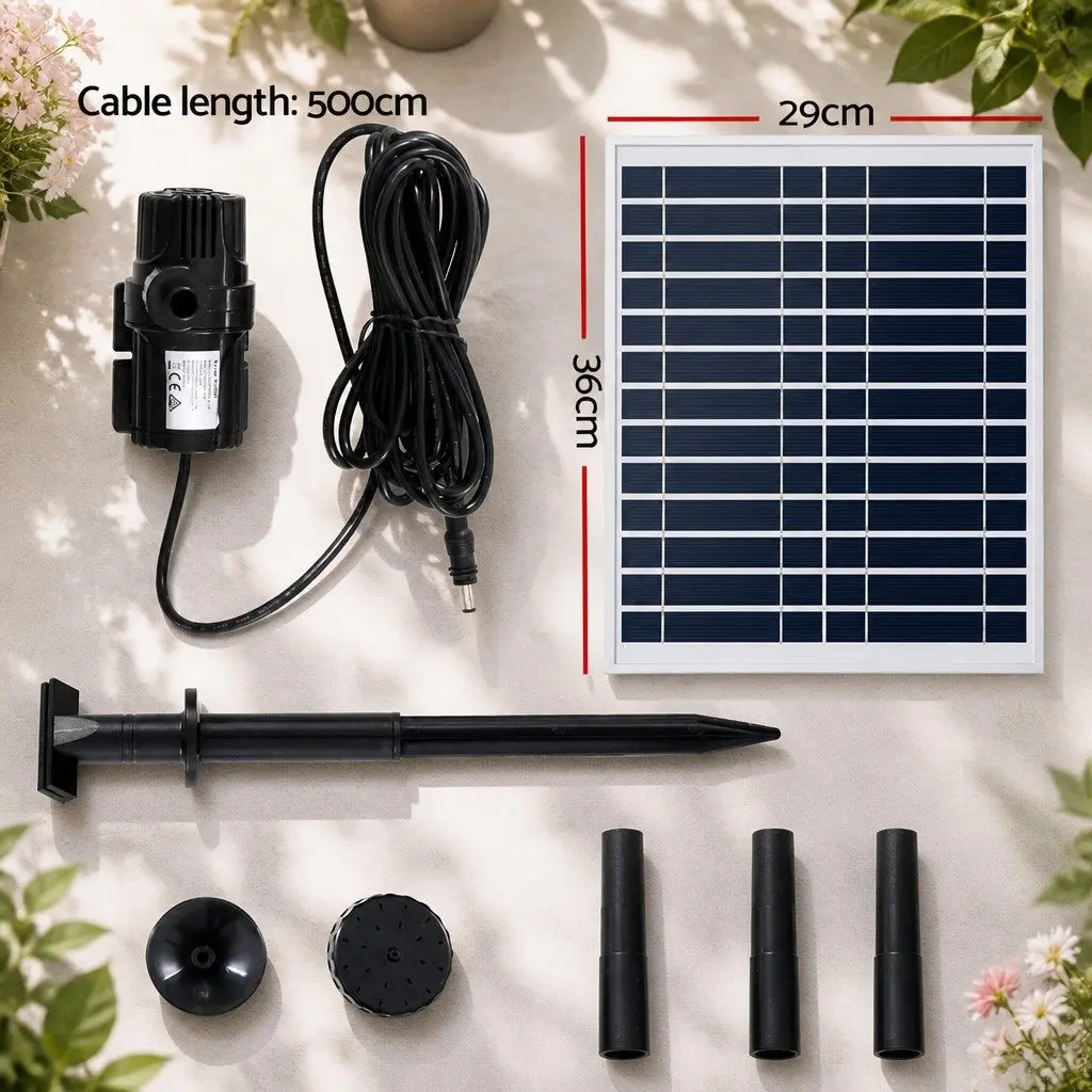 Solar Pond Pump Submersible Fountain Kit Black 9.8FT Water Feature
