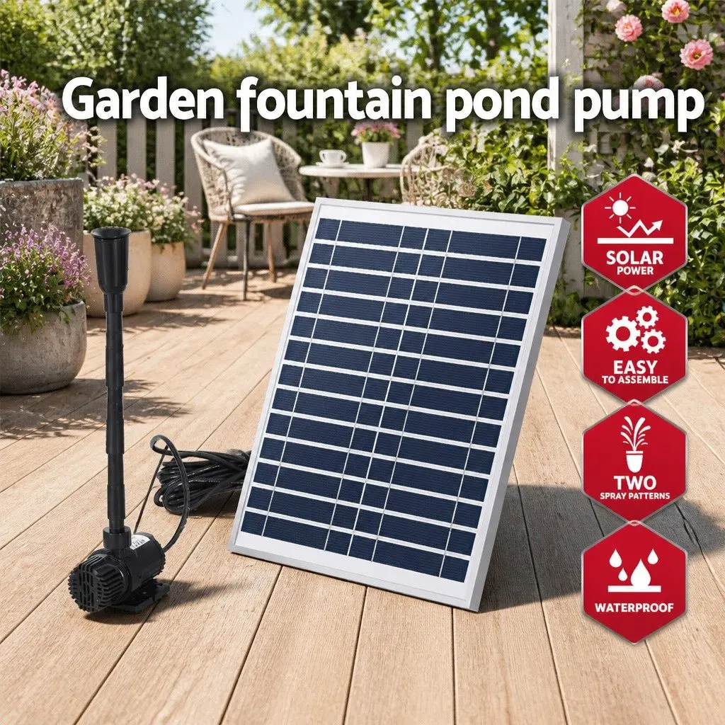 Solar Pond Pump Submersible Fountain Kit Black 9.8FT Water Feature