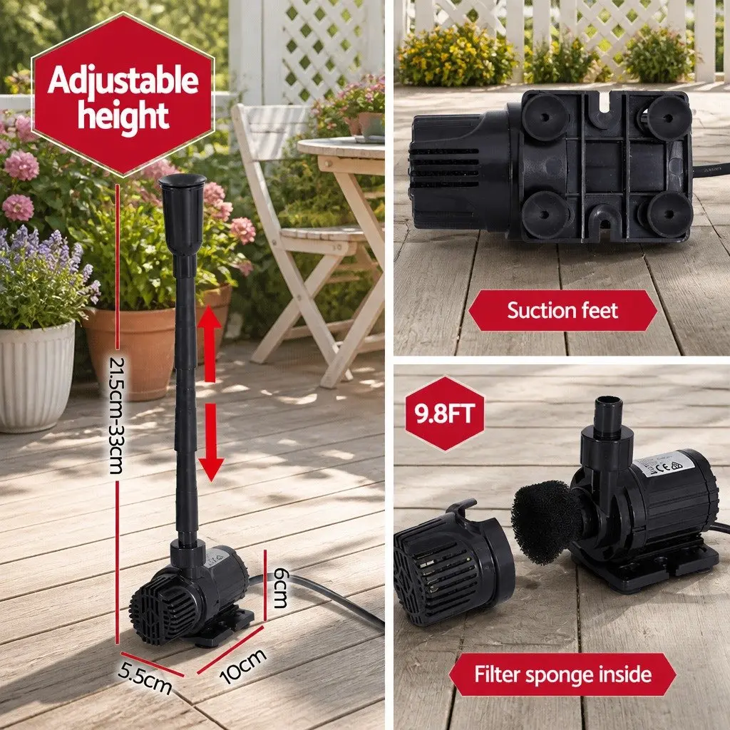 Solar Pond Pump Submersible Fountain Kit Black 9.8FT Water Feature