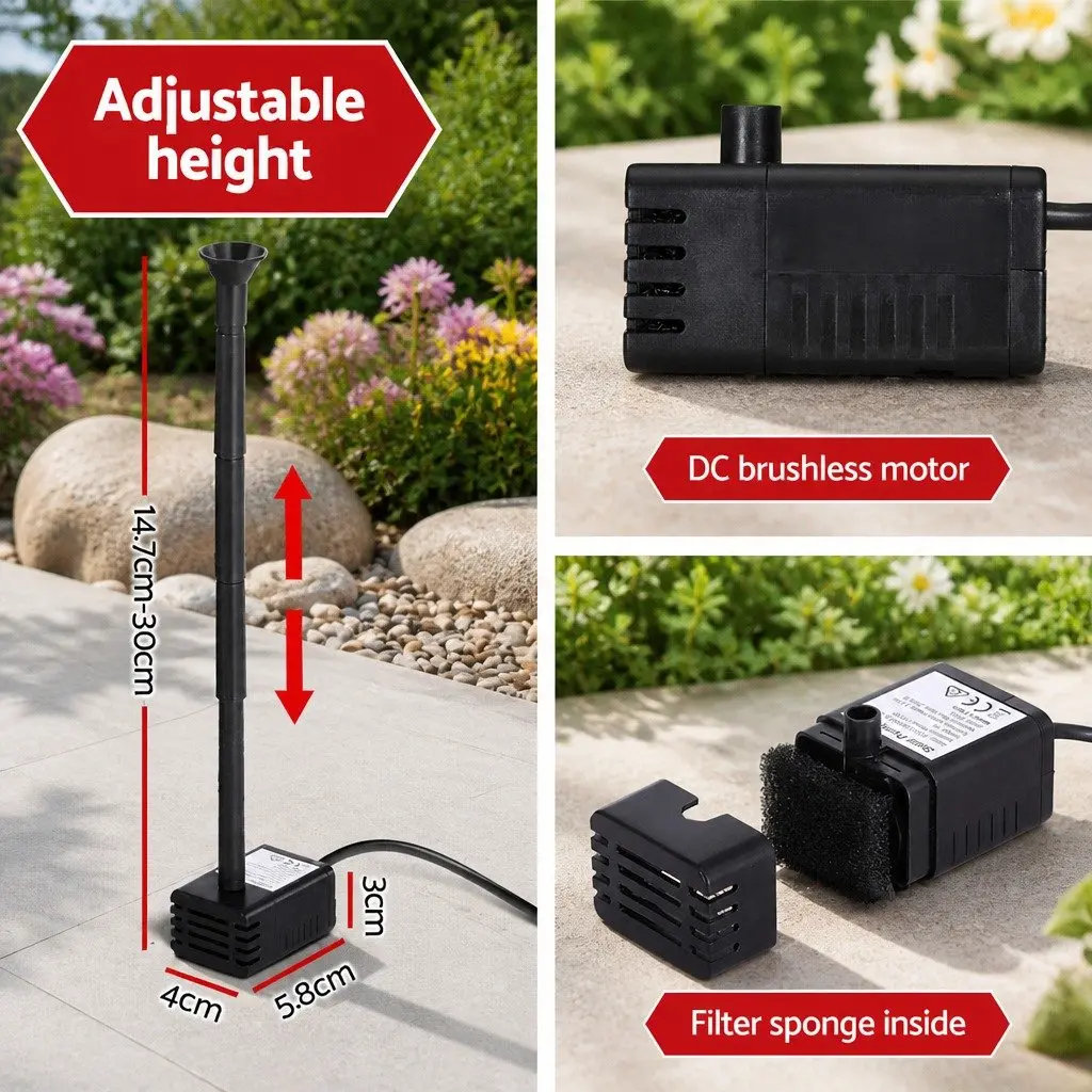 Solar Pond Pump Submersible Water Fountain Kit 4.4FT Outdoor Garden Feature