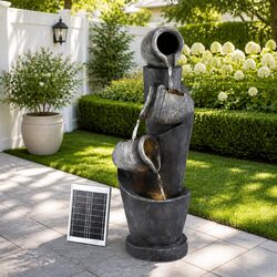 Solar Cascading Fountain 3-Tier Pot Water Feature LED Lights Garden Outdoor 80CM