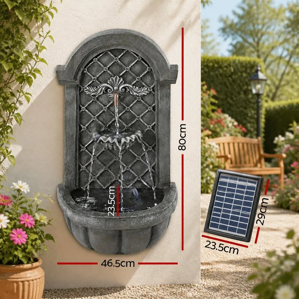 Solar Fountain Wall Mount Cascading Feature Polyresin 80CM Dark Grey
