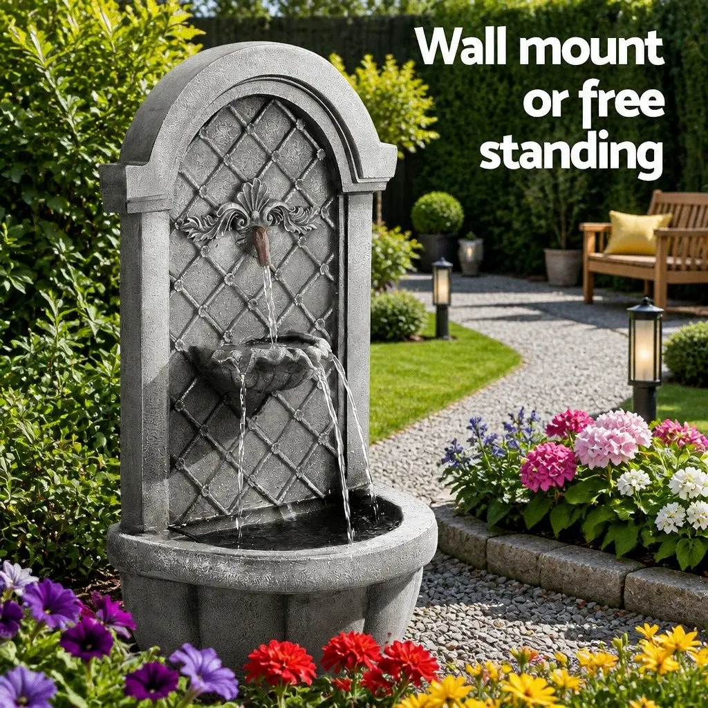 Solar Fountain Wall Mount Cascading Feature Polyresin 80CM Dark Grey