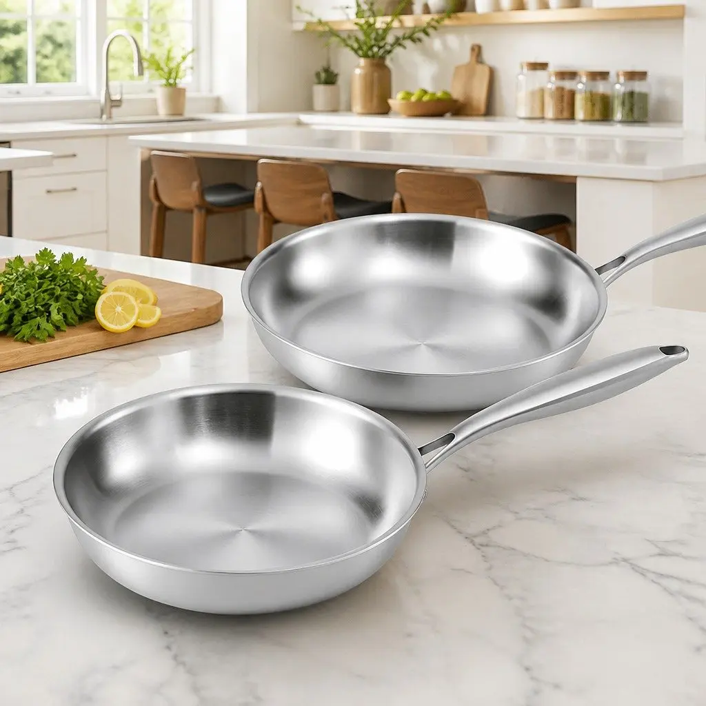 Frying Pan Set Stainless Steel Tri-Ply 25cm 30cm Uncoated Silver