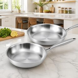 Functional Stainless Steel Frying Pans 25cm and 30cm Set