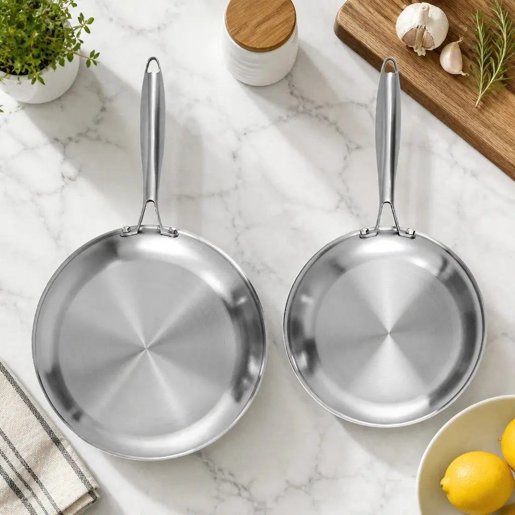 Frying Pan Set Stainless Steel Tri-Ply 25cm 30cm Uncoated Silver