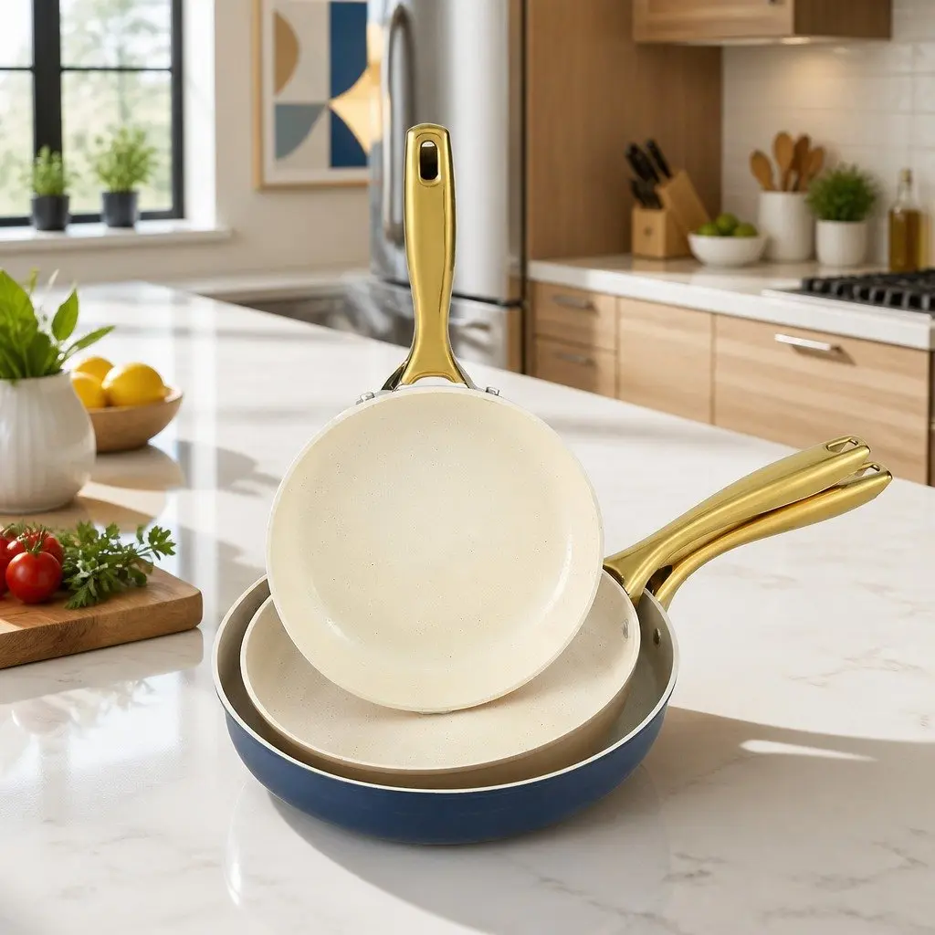 3 Piece Frying Pan Set Non-Stick Ceramic Cookware Kitchen Skillet Multi Colour 21cm 25cm 29cm