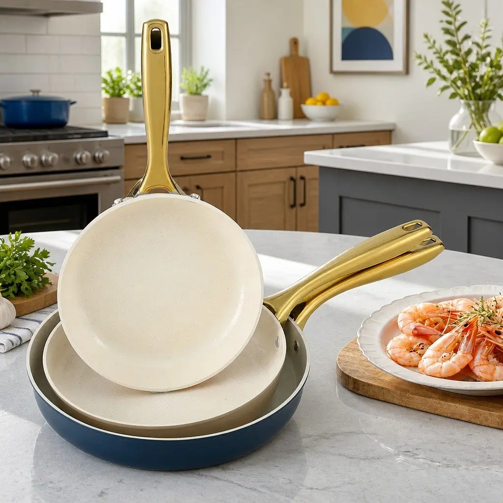 3 Piece Frying Pan Set Non-Stick Ceramic Cookware Kitchen Skillet Multi Colour 21cm 25cm 29cm