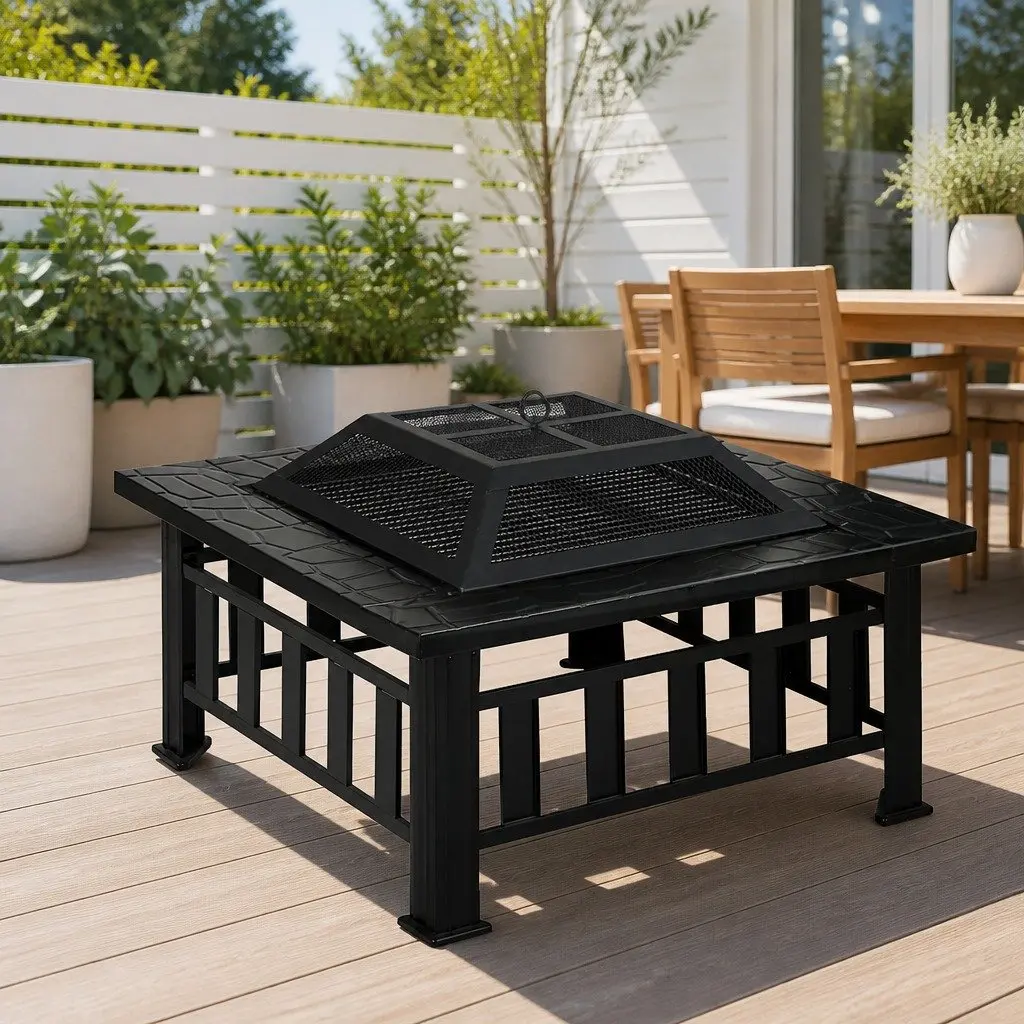 2-In-1 Fire Pit BBQ Grill Steel Frame 81 x 81 x 45 cm Black