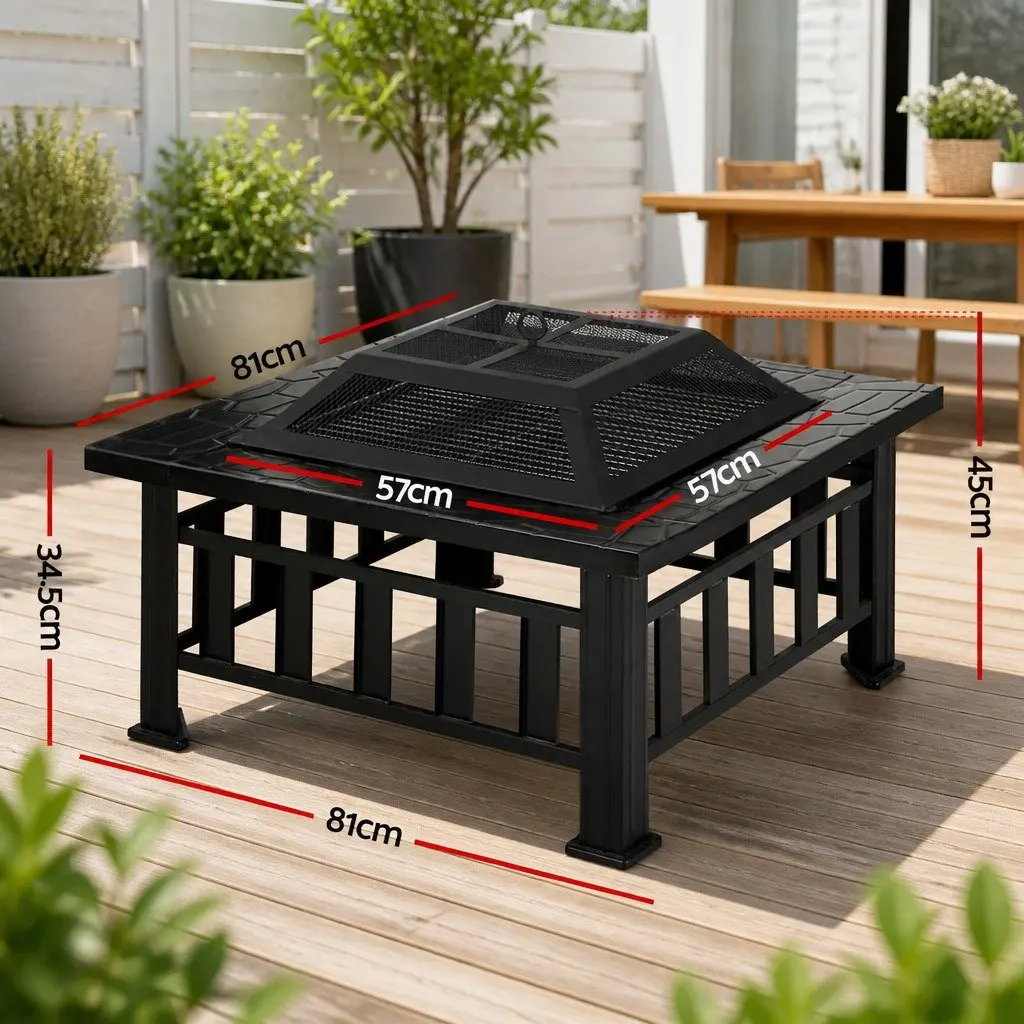 2-In-1 Fire Pit BBQ Grill Steel Frame 81 x 81 x 45 cm Black