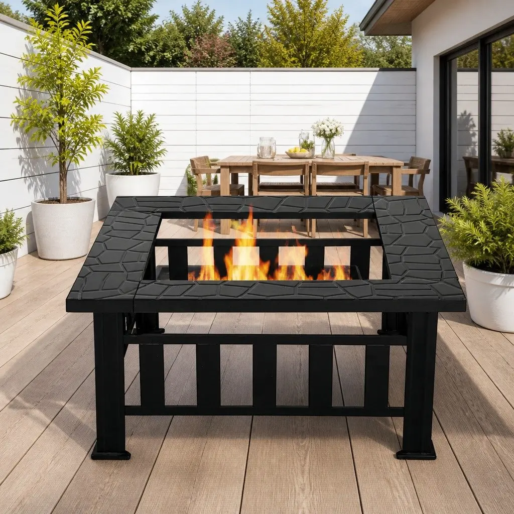 2-In-1 Fire Pit BBQ Grill Steel Frame 81 x 81 x 45 cm Black
