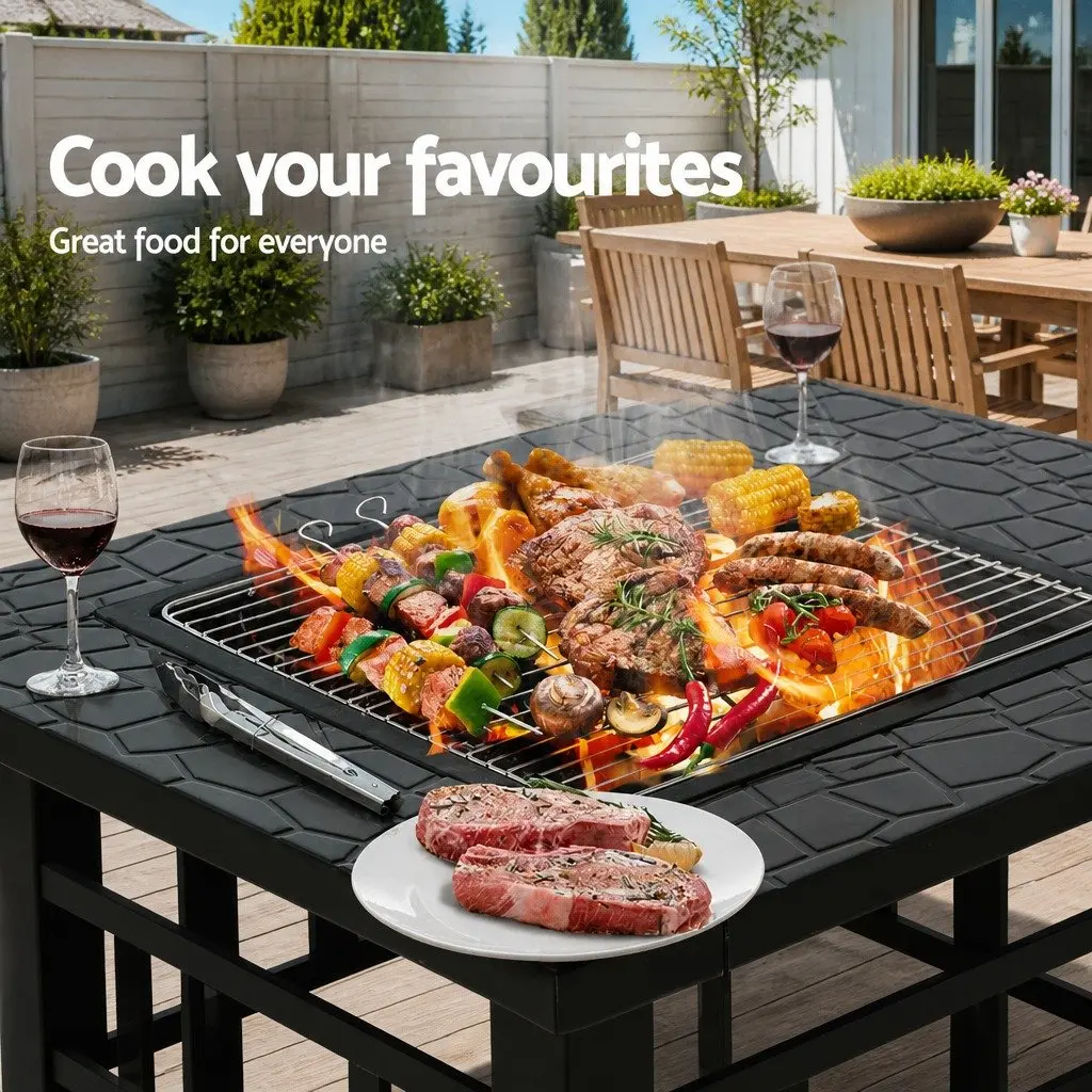 2-In-1 Fire Pit BBQ Grill Steel Frame 81 x 81 x 45 cm Black
