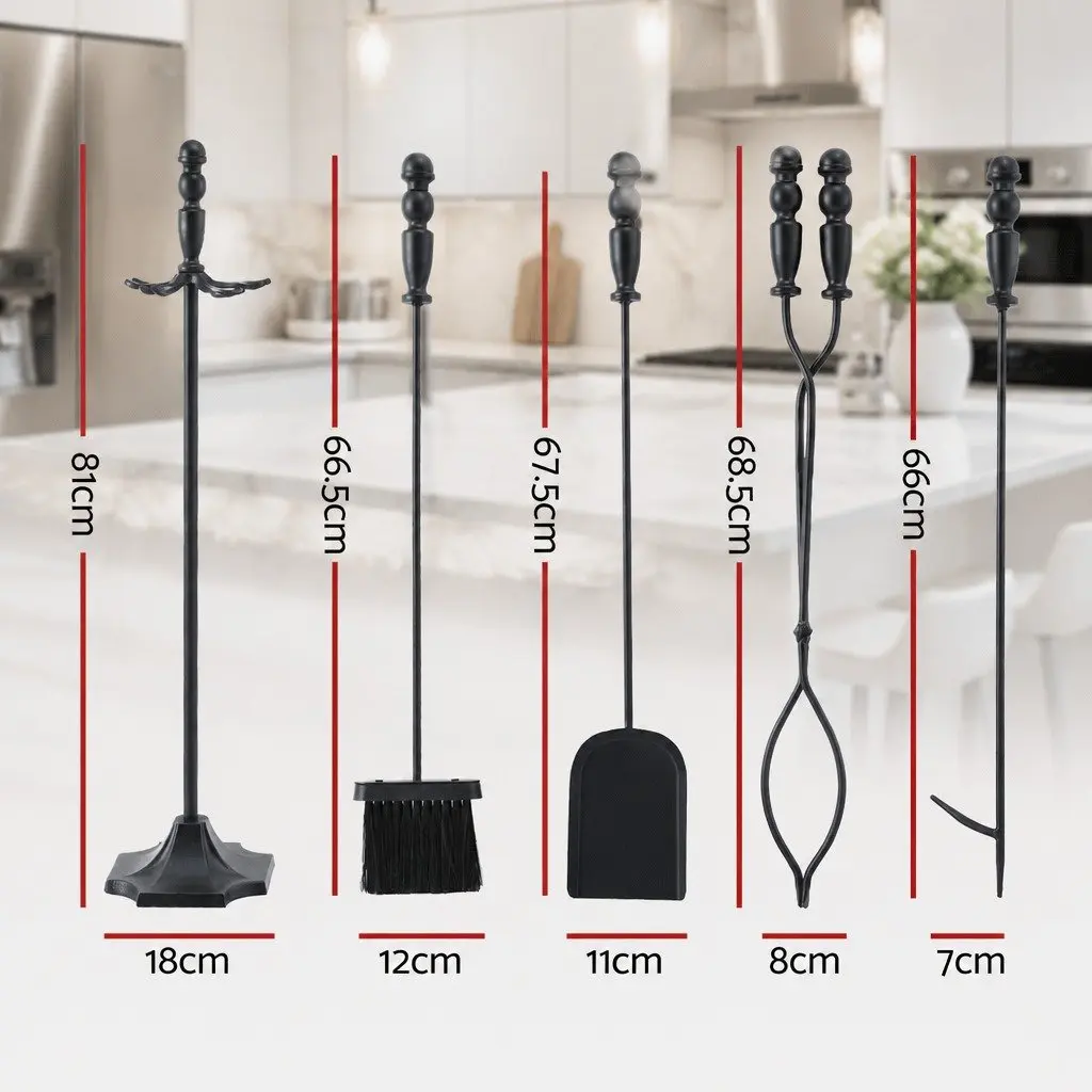 Fire Pit Tool Set Cast Iron 4 Piece Black Fireplace Poker Shovel Brush Clipper with Stand
