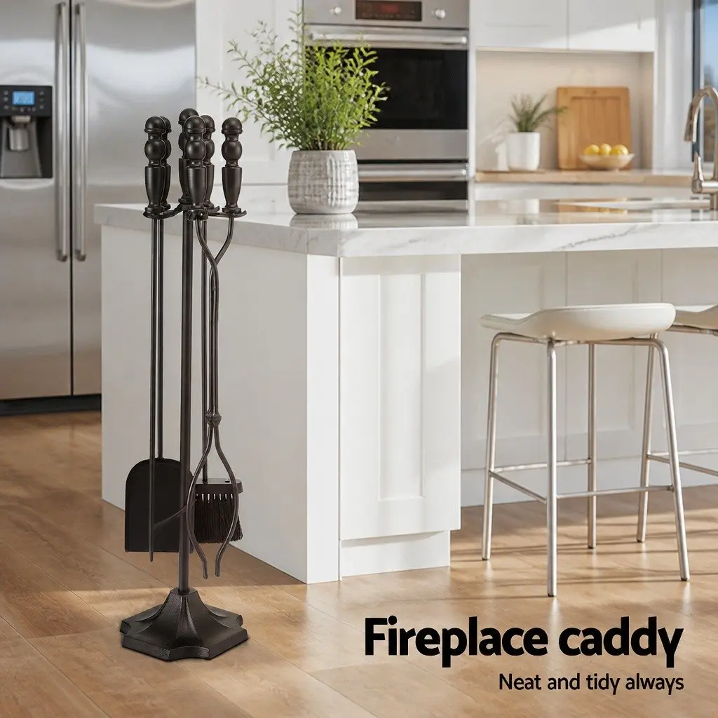 Fire Pit Tool Set Cast Iron 4 Piece Black Fireplace Poker Shovel Brush Clipper with Stand