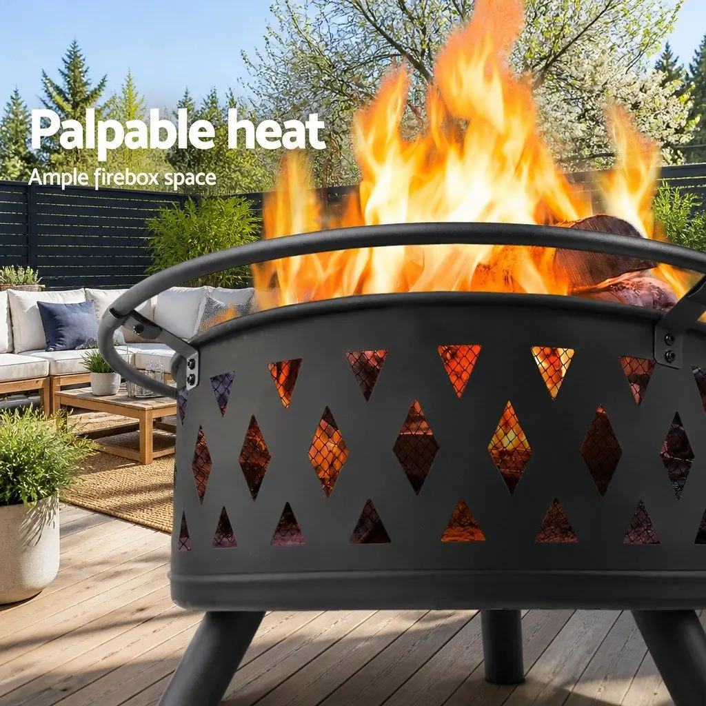 Fire Pit BBQ Grill 82cm 2-in-1 Outdoor Heating Cooking Garden Patio Fireplace