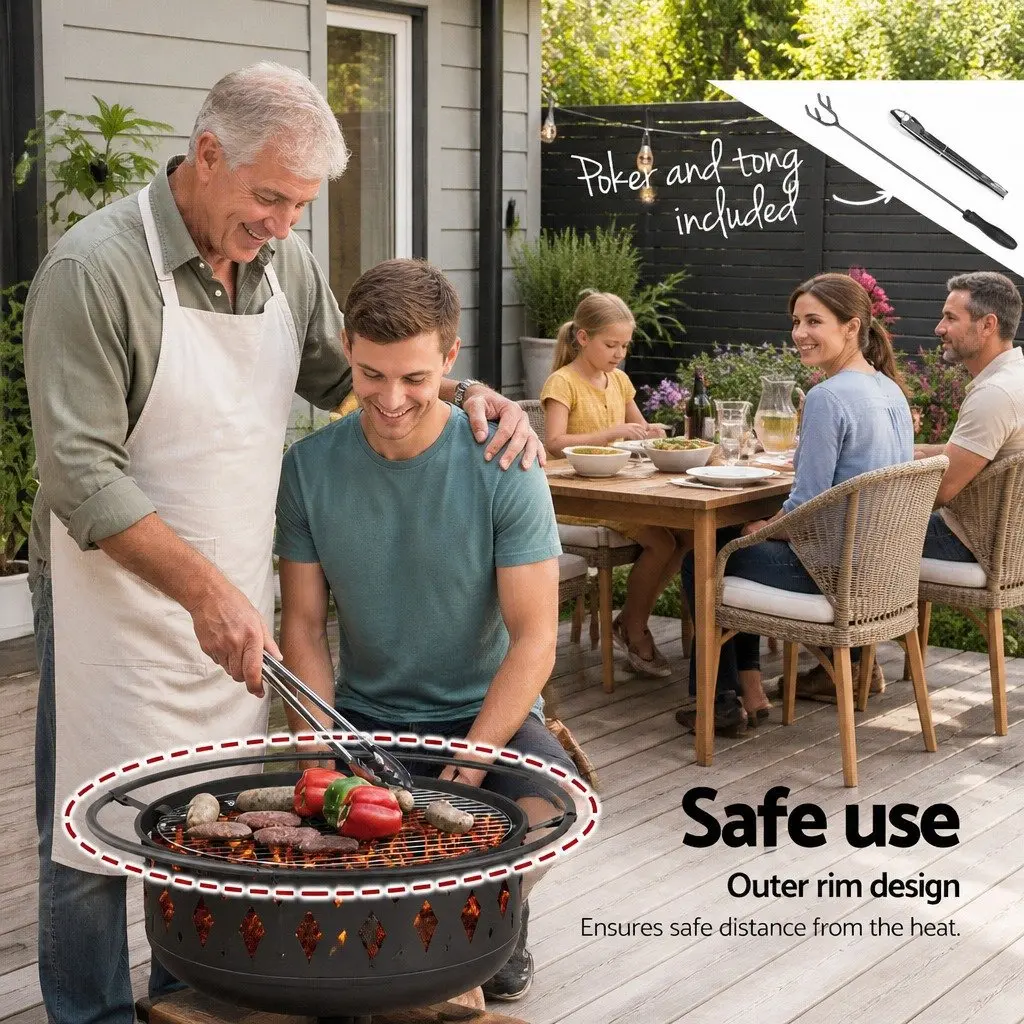 Fire Pit BBQ Grill 82cm 2-in-1 Outdoor Heating Cooking Garden Patio Fireplace