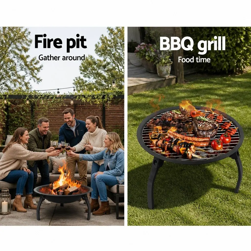 Fire Pit Portable Charcoal Smoker 22" Powder Coated Steel Black