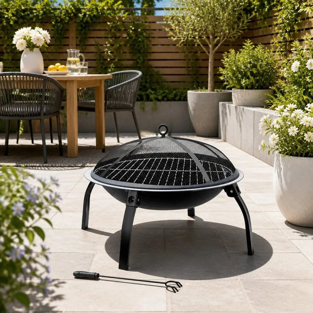 Fire Pit Portable Charcoal Smoker 22" Powder Coated Steel Black