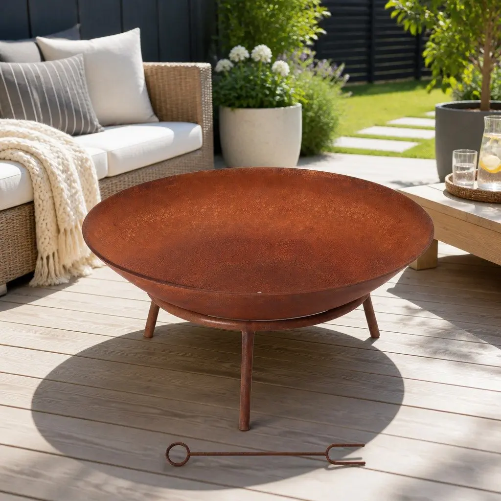 Fire Pit Iron Bowl 56cm Natural Rust Outdoor Garden Patio Camping