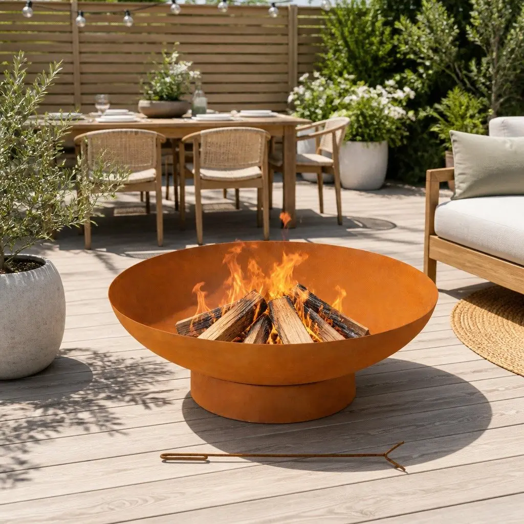 Iron Fire Pit Bowl 80cm Extra Deep Outdoor Patio Fireplace Rustic Garden Heater