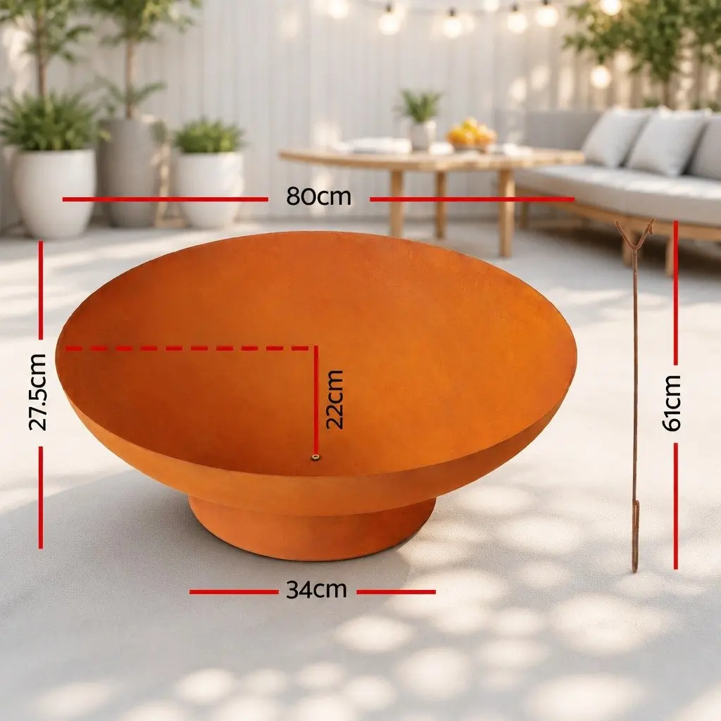Iron Fire Pit Bowl 80cm Extra Deep Outdoor Patio Fireplace Rustic Garden Heater