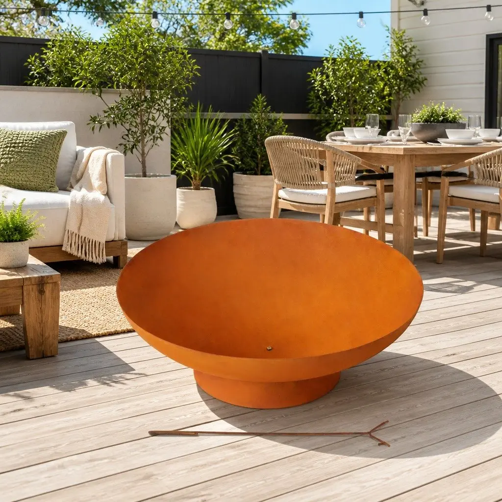Iron Fire Pit Bowl 80cm Extra Deep Outdoor Patio Fireplace Rustic Garden Heater