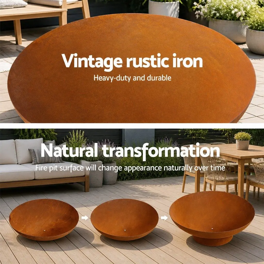 Iron Fire Pit Bowl 80cm Extra Deep Outdoor Patio Fireplace Rustic Garden Heater