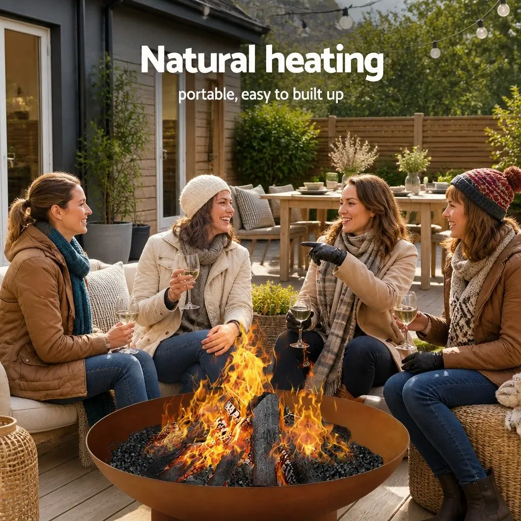 Iron Fire Pit Bowl 80cm Extra Deep Outdoor Patio Fireplace Rustic Garden Heater