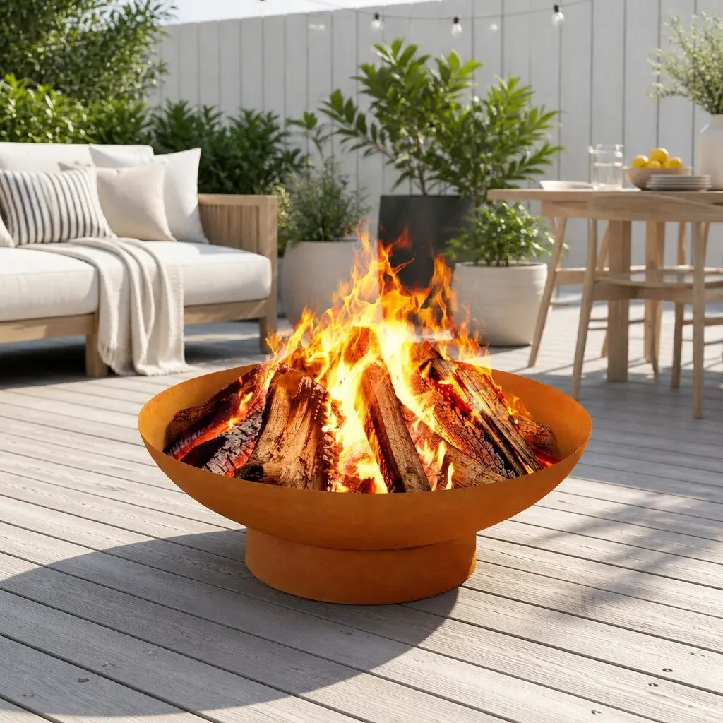 Iron Fire Pit Bowl 80cm Extra Deep Outdoor Patio Fireplace Rustic Garden Heater