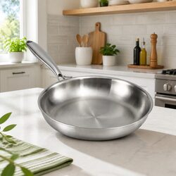 30cm Stainless Steel Frying Pan Uncoated Tri-Ply Induction Frypan Silver Kitchen