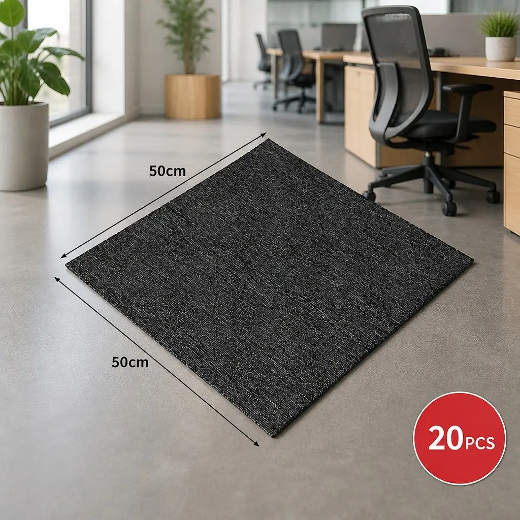 Carpet Tiles Heavy Duty Non-Slip 50cm x 50cm Dark Grey Polypropylene Fibre for Office Commercial Flooring