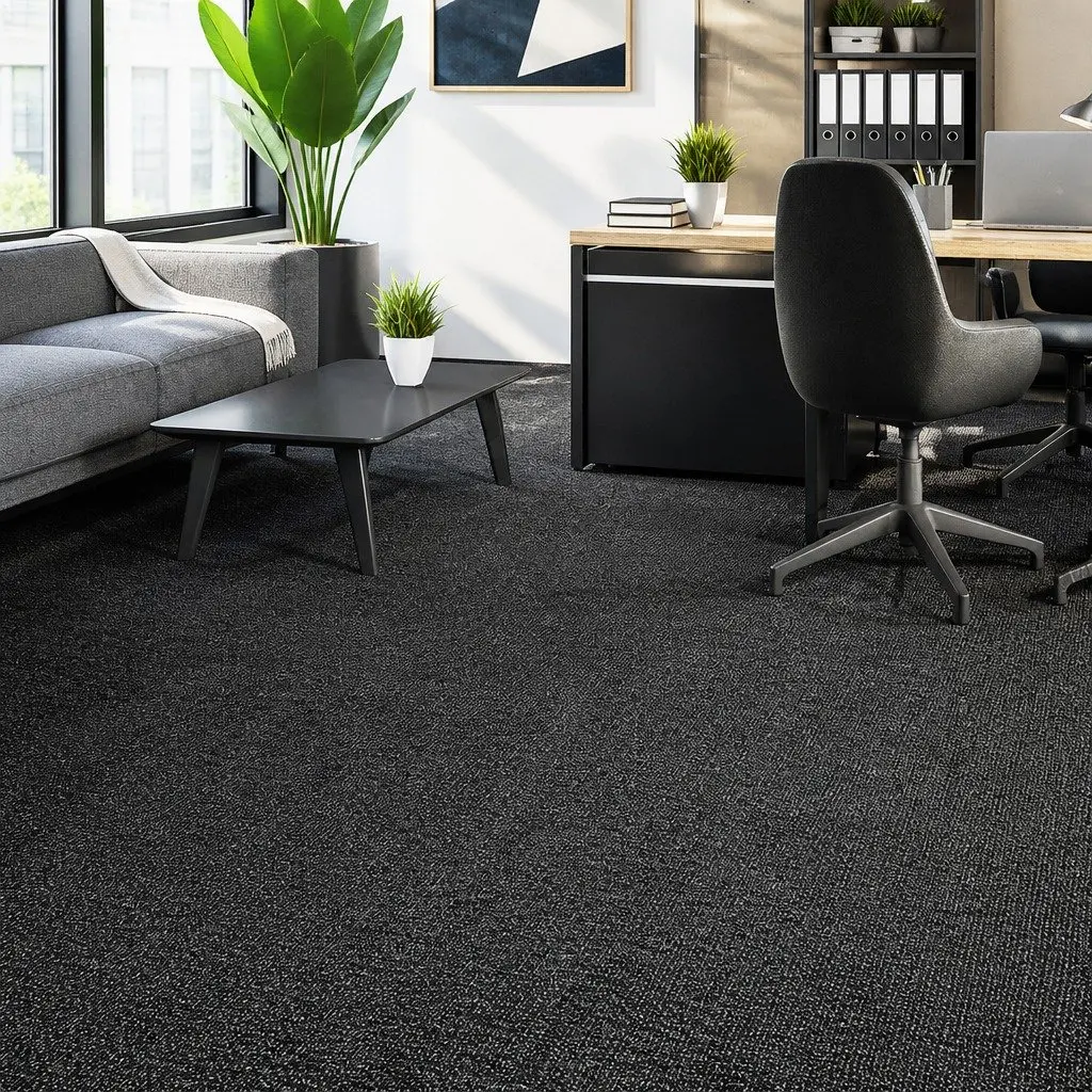 Carpet Tiles Heavy Duty Non-Slip 50cm x 50cm Dark Grey Polypropylene Fibre for Office Commercial Flooring