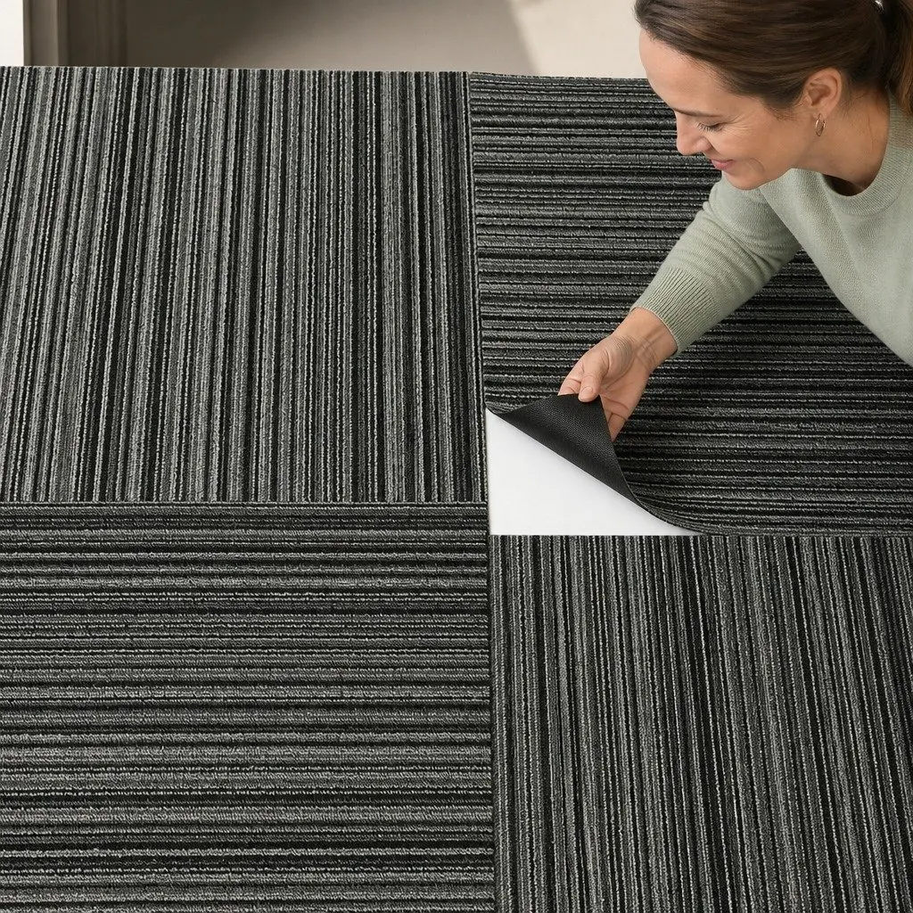 Commercial Carpet Tiles Heavy Duty 50cm x 50cm Black 20 Piece