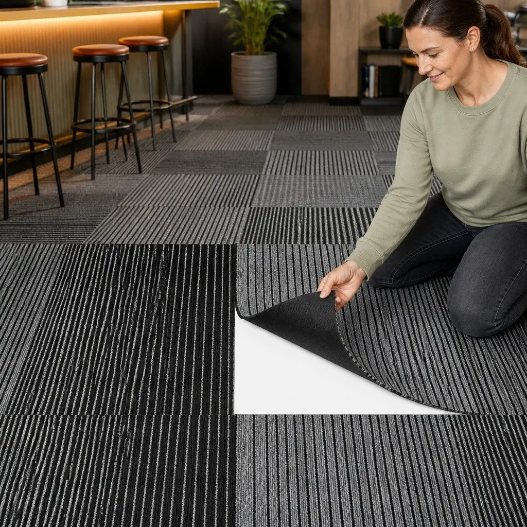 Carpet Tiles Modular Flooring 50x50cm 20 Pieces Commercial Grade Polypropylene Black Grey Blue Coffee