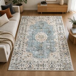 Floor Rug 200x230cm Short Pile Washable Vintage Carpet Soft Plush Non Slip Area