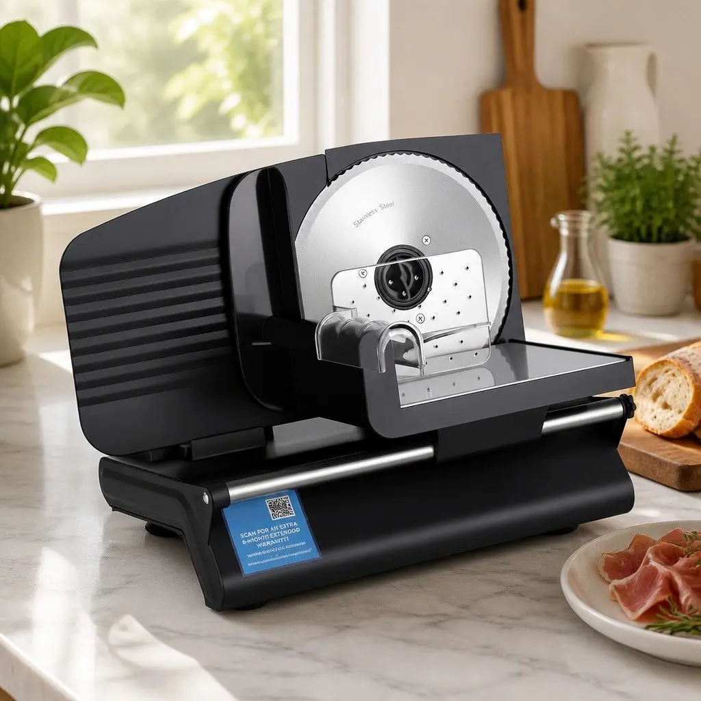 Food Slicer Stainless Steel 200W Adjustable Thickness 0-15mm Black