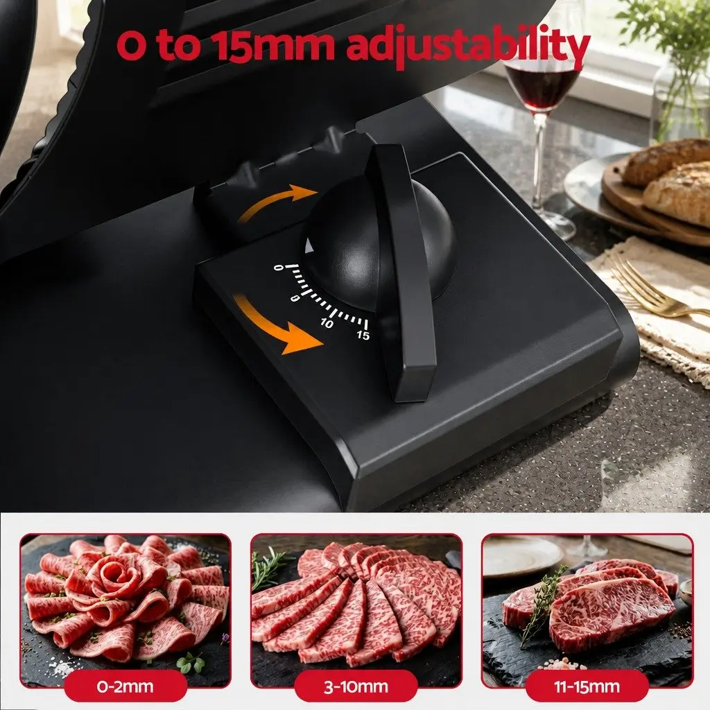 Food Slicer Stainless Steel 200W Adjustable Thickness 0-15mm Black
